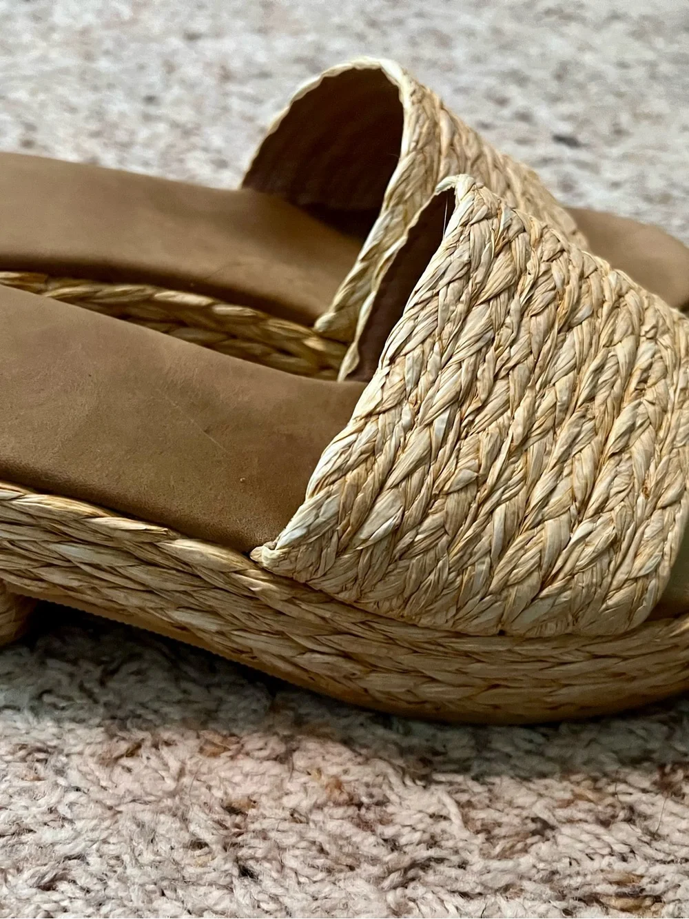Woven Slide Sandals in Natural Straw 8.5